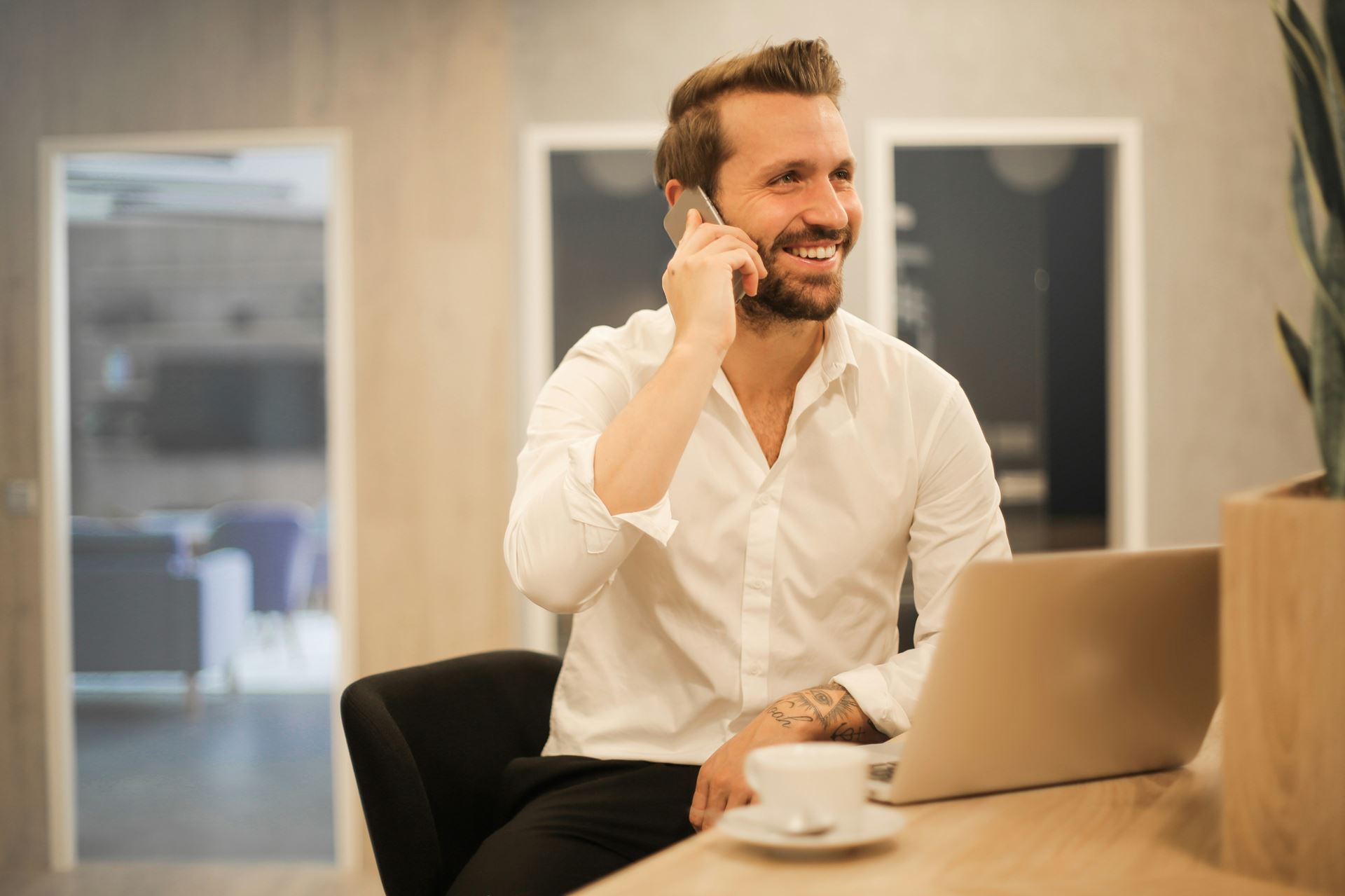 happy on the phone
